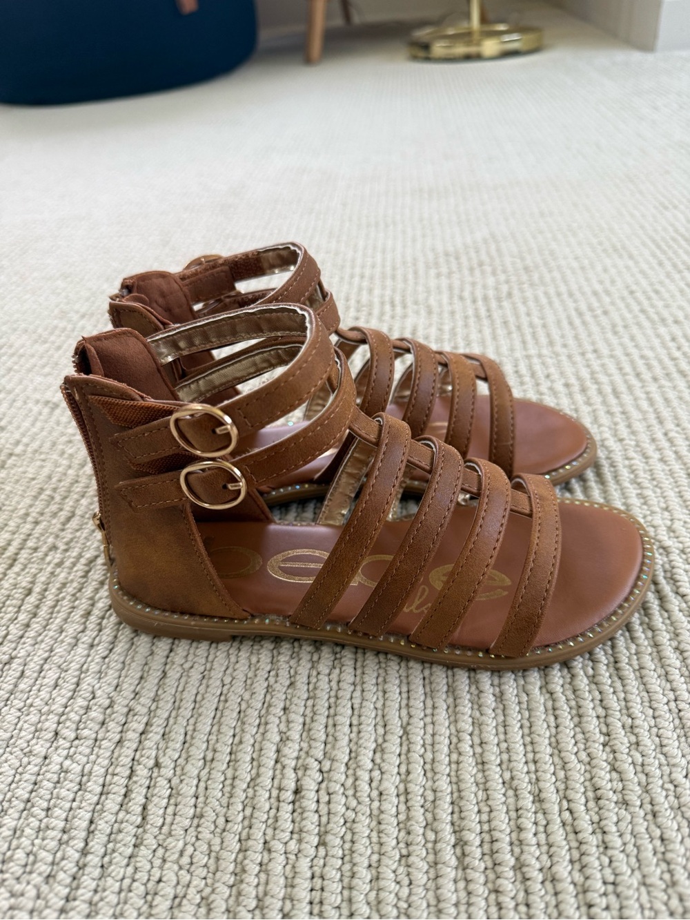 Girls Tan Multi-Strap Gladiator Sandals with Buckle